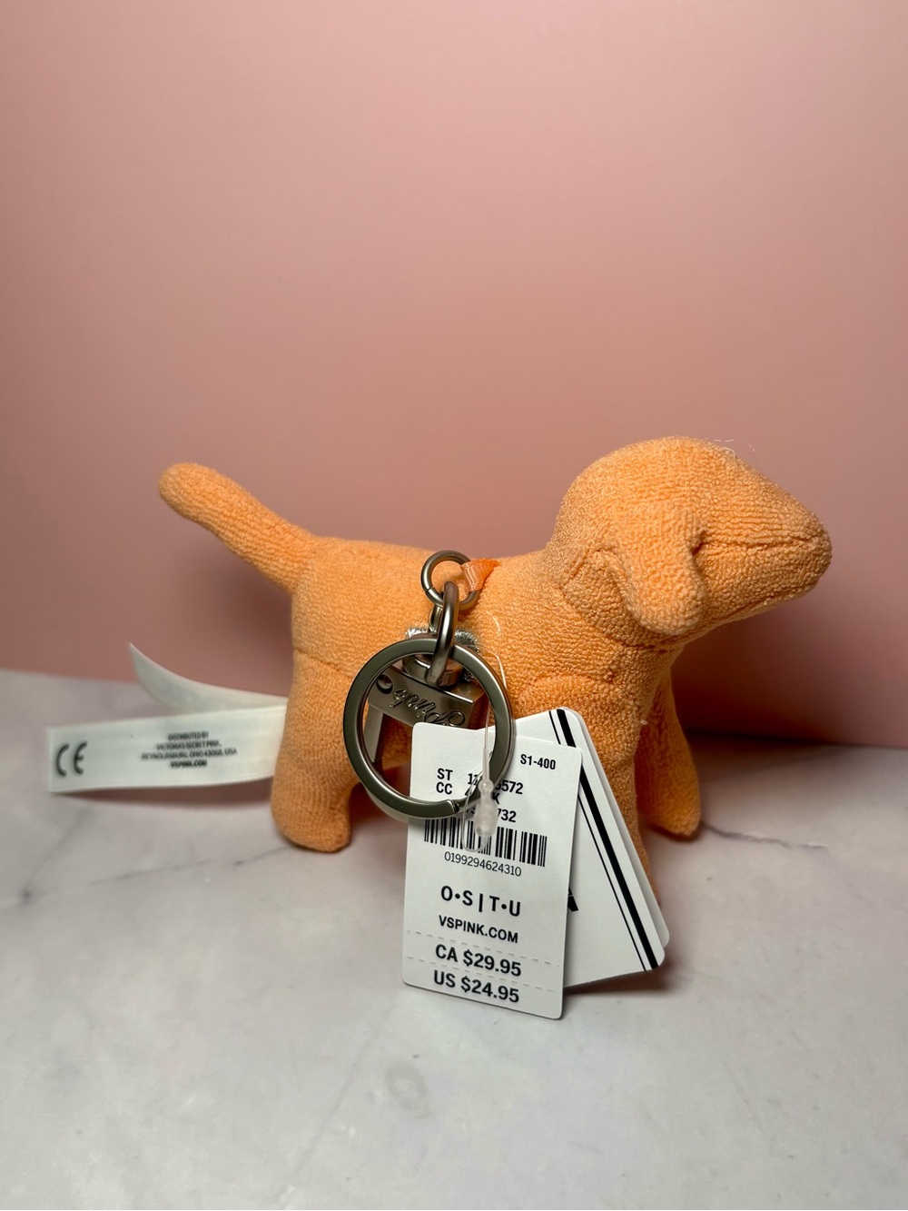 🧡 PINK Victoria's Secret Orange Dog Bag Charm Keychain NWT